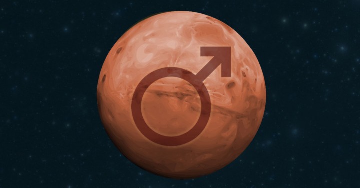 Mars symbol on Night sky Picture of Mars planet